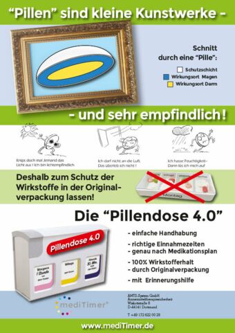 Abbildung Flyer mediTimer® Pillen sind kleine "Kunstwerke"